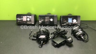 3 x ResMed AirSense 10 Autoset CPAP Units with 3 x AC Power Supplies (All Power Up) *SN 23201268653 - 23202774975 - 23191527655*