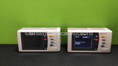 2 x Philips IntelliVue X2 Handheld Patient Monitors Software Versions H.03.14, K.21.50 Including ECG, SpO2, NBP, Temp and Press Options with 2 x Batteries (Both Power Up when Tested with Stock Batteries- Batteries Included Flat) *Mfd 07-2010, 07-2010*