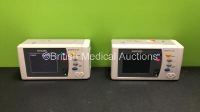 2 x Philips IntelliVue X2 Handheld Patient Monitors Software Versions K.21.61. K.21.61 Including ECG, SpO2, NBP, Temp and Press Options with 2 x Batteries (Both Power Up when Tested with Stock Batteries- Batteries Included Flat) *Mfd 02-2011, 07-2010*