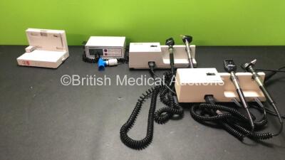 Mixed Lot Including 1 x Philips Ref 865297 Universal Docking Station, 1 x Teledyne TED 200 T7 Oxygen Monitor (Powers Up) 2 x Welch Allyn 767 Series Transformers Ophthalmoscopes with 4 x Attachments (Both Power Up)