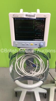 2 x Datascope Trio Patient Monitors on Stands with BP Hoses (Both Power Up) - 2