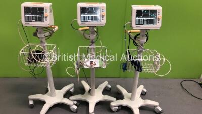 3 x Philips SureSigns VS3 Patient Monitors on Stands with BP Hoses (Powers Up) (G)