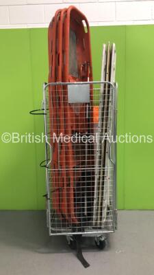 Cage Including 5 x Spinal Boards, Metal Cabinet and 3 x Scoop Stretchers (Cage Not Included)