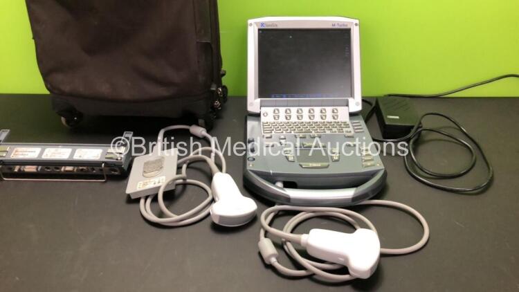 SonoSite M-Turbo Portable Ultrasound Ref.P08189-80 Boot Version 51.80.106.030 ARM Version 51.80.106.030 with 2 x Ref.P07680-30 Transducer-Probes *Mfd 2012* 1 x Ref.1 x SonoSite M Series Ref P10401-02 Mini Dock, 1 x Power Supply in Carry Bag (Powers Up) *W