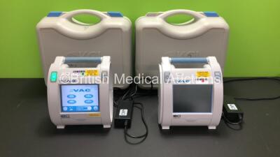 2 x KCI Info VAC Therapy Units with 2 x AC Power Supplies and 2 x KCI Cases (1 x Power, 1 x No Power)