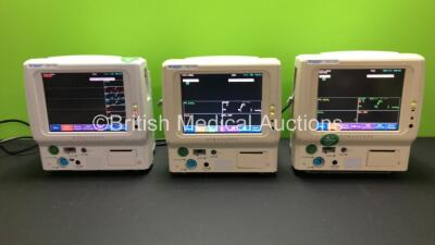 3 x Fukuda Denshi DS-7100 Patient Monitors with ECG/Resp, SPO2, NIBP, BP and Temp Options (Power Up)