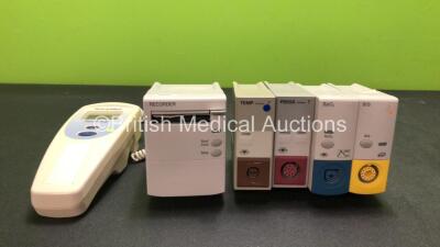 Mixed Lot Including 1 x Welch Allyn Suretemp Thermometer (No Power) 1 x Philips M1116B Recorder Module, 1 x Hewlett Packard TEMP Module, 1 x Agilent PRESS Module, 1 x Philips M1020B SpO2 Module and 1 x Philips M1034 BIS Module