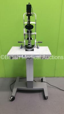 Haag Streit Bern 900BM Slit Lamp with 2 x 10x Eyepieces on Table (Powers Up with Good Bulb) *S/N FS0113454*