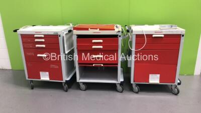 3 x Medisco Crash Trolleys (1 x Missing Handles, 1 x Damaged Wheel and 1 x Missing / Damaged Draws)