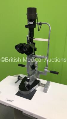 Haag Streit Bern SL 900 Slit Lamp with 2 x 12,5x Eyepieces (Powers Up with Good Bulb) on ST-40 Auto Desk *S/N 6143* - 8