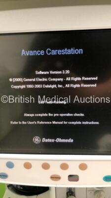 Datex-Ohmeda S/5 Avance Anaesthesia Machine Software Version 3.20 with Bellows and Hoses (Powers Up) *S/N ANBJ00139* - 3