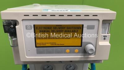 Ohmeda INO Vent Transport Ventilator Revision 2.03 on Stand with Hoses Running Hours 7190 (Powers Up with Flow Sensor Alarm) *S/N CCG00323* - 3