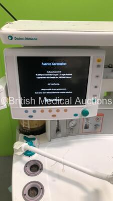 Datex-Ohmeda S/5 Avance Anaesthesia Machine Software Version 3.20 with Bellows and Hoses (Powers Up) *S/N ANBK00334* - 2