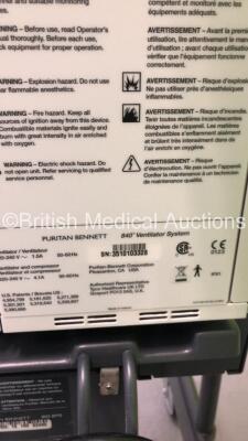 Nellcor Puritan Bennett 840 Ventilator System System Software Version 4-070000-85-AN Running Hours 6252 with Hoses (Powers Up) *S/N FS00111427* - 7