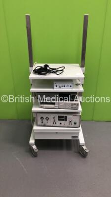 DP Medical Stack Trolley with DP Medical Video Camera Control Unit, DP Medical Camera Head, Sony Video Cassette Recorder, Sony Colour Video Printer and Richard Wolf 5012 Stroboskope Unit (Powers Up)