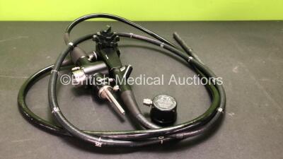 Olympus CF-1T200L Video Colonoscope In Carry Case Engineer's Report : Optics -Ok, Angulation - Bending Section Seized, Patient Tube - Badly Worn and Bending Section Rubber not Secured, Light Transmission - Ok, Channel System - Ok , Leak Check- Leaking Ins - 2