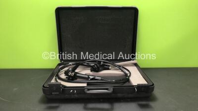 Karl Storz Video Gastroscope in Carry Case Engineer's Report : Optics - Unable to Check, Angulation - Up Short of Spec / To Be Adjusted, Patient Tube - Ok, Light Transmission - Unable to Check, Channel System - Unable to Check, Leak Check- Unable to Check