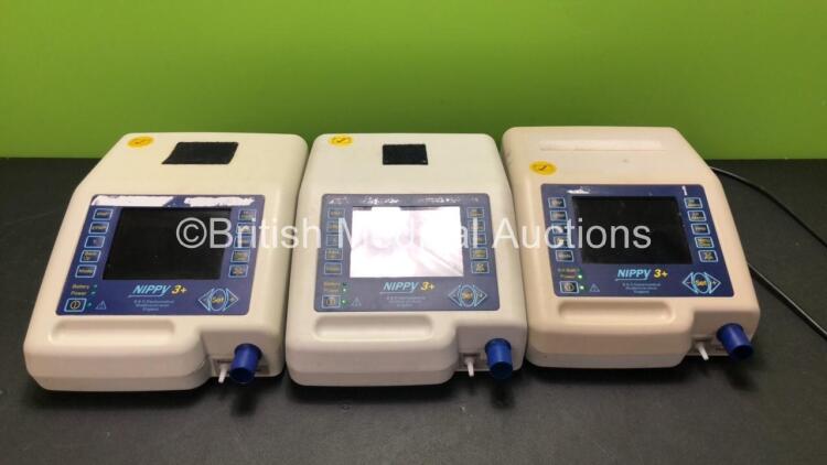 3 x B & D Electromedical Nippy 3+ Ventilators (2 Power Up, 1 No Power)