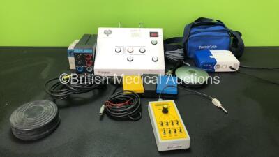 Mixed Lot Including 1 x Branemark DEC 100 Drill Unit with 1 x Handpiece and 1 x Footswitch (Powers Up) 1 x Philips M1020A SpO2 Module, 1 x Datex Ohmeda M-ESTP-00-04 Module Including ECG, T1, T2, P1, P2 and SpO2 Options, 1 x Valleylab Footswitch, 1 x Eschm