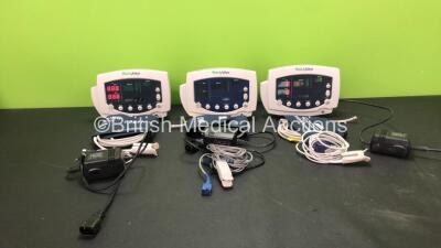 3 x Welch Allyn 53N00 Patient Monitors with 3 x BP Cuffs, 3 x SpO2 Finger Sensors and 3 x AC Power Supplies (All Power Up)