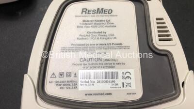 Job Lot of CPAP Units Including 4 x ResMed S9 AutoSet EPR CPAP Units (ASll Power Up, 1 with Cracked Casing-See Photo, Power Supplies Not Included) 5 x ResMed AutoSet Spirit II CPAP Unit with 1 x ResMed H4i Humidifier Unit and 5 x Power Leads (All Power Up - 3