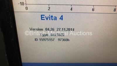 Drager Evita 4 Edition Software Version 04.26 *Mfd N-A* Ventilator with Breathing Tube Type 8421828 Running Hours 97360 (Powers Up) *ARMN-0096* - 2