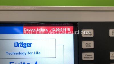 Drager Evita 4 Ventilator Software Version 04.25 (Powers Up with Device Failure 13.99.916, Missing Cover and Breathing Tube - See Photo) - 3