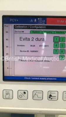 Drager Evita 2 dura Ventilator on Stand Software Version 04.24 with Hoses (Powers Up) *S/N ARUF-0197* **Mfd 2004** - 3