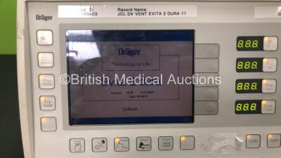 Drager Evita 2 Dura Ventilator Software Version 04.22 *Mfd 2003* Working Hours 37611 (Powers Up with Damaged Casing-See Photos) - 2