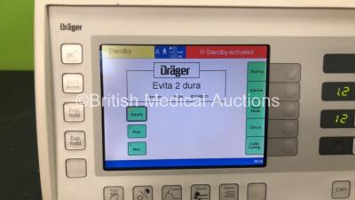 Drager Evita 2 Dura Ventilator Software Version 04.25 *Mfd 2003* Working Hours 58439 (Powers Up with Damaged Casing-See Photos) - 2