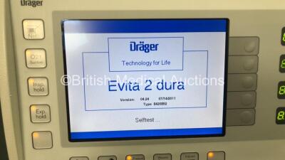 Drager Evita 2 Dura Ventilator Software Version 04.25 *Mfd 2003* Working Hours 58439 (Powers Up with Damaged Casing-See Photos) - 3