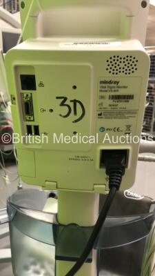 2 x Mindray VS-900 Patient Monitors on Stands with SPO2 Finger Sensors and 1 x GE Dinamap Vital Signs Monitor on Stand (Missing Front Cover) (All Power Up) *S/N FV67011800 / FV67011809* - 5