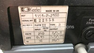 Job Lot Including 2 x Keeler Vantage Indirect Ophthalmoscopes with 1 x Power Charger/Controller (Both Power Up - Only 1 x Port Working on Controller) and 1 x Keeler Dualite Power Supply (Powers Up with Damaged Port - See Photo) *22858 - 011334 - 004831* - 7