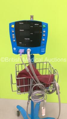 GE Carescape V100 Vital Signs Monitor on Stand with BP Hose and Cuff (Unable to Power Test Due to No Power Supply) *S/N SDT08220342SP* - 2