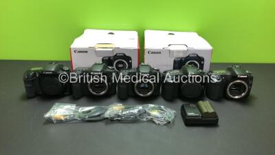 Job Lot of 5 x EOS Canon Cameras Including 1 x 10D, 2 x 30D, 1 x 40D and 1 x 50D with 1 x Charger and 2 x Cables