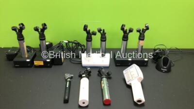 Job Lot Including 10 x Otoscope - Ophthalmoscopes (7 x Keeler) with 5 x Keeler Chargers (All Power Up) and 1 x Welch Allyn Charger