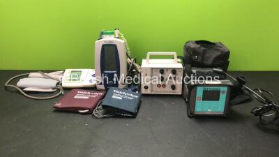 Mixed Lot Including 1 x Omron M5-1 BP Meter with 1 x Hose and BP Cuff (Powers Up) 1 x Welch Allyn Spot Vital Signs Monitor with 1 x BP Cuff and Hose (Powers Up when Tested with Stock Power Supply-Power Supply Not Included) 1 x APC Model 4170 Bedside Monit