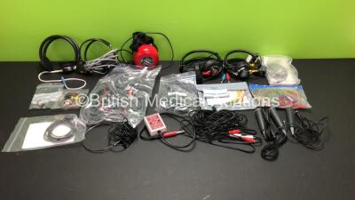 Job Lot of Audiometry Accessories Including 5 x Headsets, 3 x Finger Triggers and Various Leads