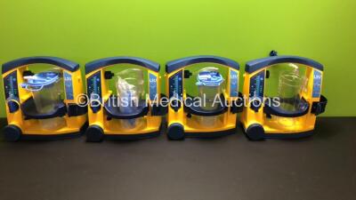 4 x Laerdal Suction Units with 4 x Cups and 3 x Lids (All Power Up)