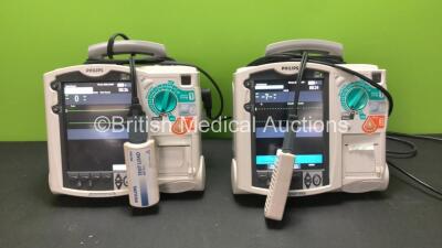 1 x Philips MRx Defibrillator Including Pacer, ECG and Printer Options and 1 x Philips MRx Defibrillator with Pacer and Printer Options 2 x Philips M3538A Batteries, 2 x Philips M3539A Modules, 2 x Paddle Leads and 2 x Philips M3725A Test Loads (Both Powe