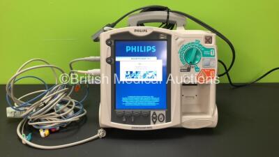 Philips Heartstart MRx Defibrillator Including Pacer, ECG, SpO2 and BP Options with 1 x Philips M3539A Battery, 1 x Philips M3538 Module, 1 x ECG Leads, 1 x SpO2 Lead, 1 x BP Lead and 1 x Paddle Lead *Mfd 2011-10* (Powers Up) *SN US00553297*