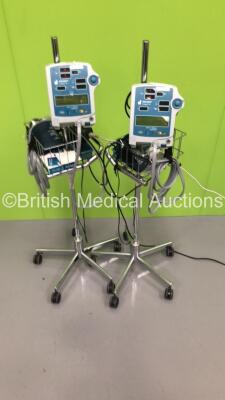 2 x Critikon Dinamap Compact TS Vital Signs Monitors on Stand with BP Hose and Cuffs (Both Power Up)