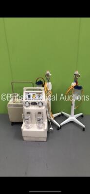 2 x Regulators on Stand with Hoses, 1 x OxyLitre Theatre Mobile Suction Unit (Powers Up) and 1 x Eschmann Suction Unit (No Power) *S/N FS0074164 / FS0116371*