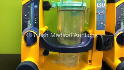 3 x Laerdal Suction Units with 3 x Cups With Lids (All Power Up with 1 x Casing Damage - See Photo) 78090957280 - 78230898004 - 78071070399* - 4