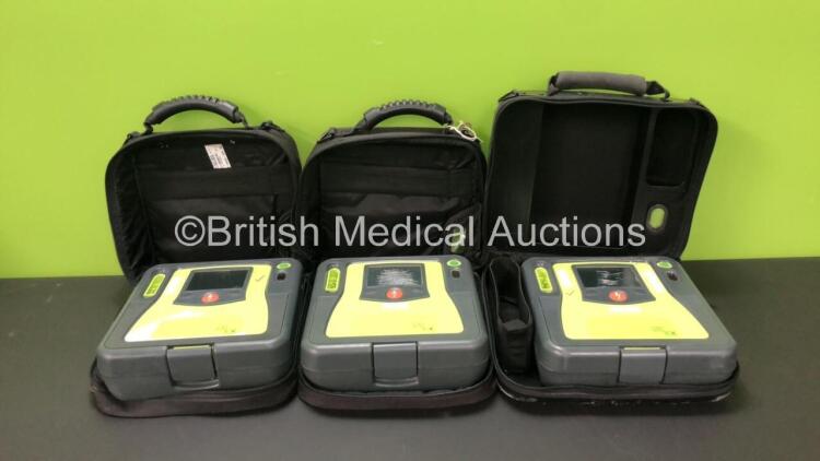 3 x Zoll AED PRO Defibrillators in Carry Cases (All Power Up with Damage when Tested with Stock Battery-Batteries Not Included)