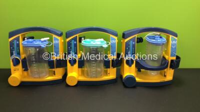 3 x Laerdal Suction Units with 3 x Cups With Lids (All Power Up) *78071858729 - 78090957251 - 78071858671*