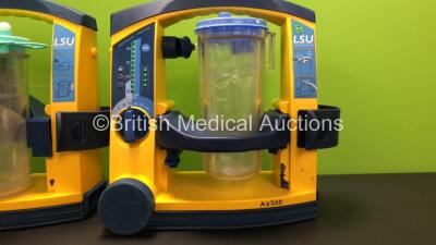 3 x Laerdal Suction Units with 3 x Cups With Lids (All Power Up) *78071858729 - 78090957251 - 78071858671* - 2