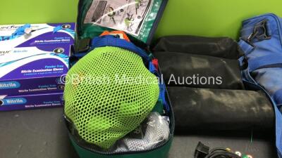 Mixed Lot Including Including 400 x Nitrile Examination Gloves, 1 x ACR Ambulance Child Restraint, 3 x Kendrick Traction Splints and 1 x OxyLitre Bottle Bag - 3