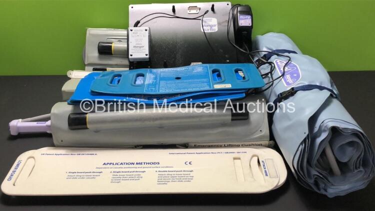MIxed Lot Including 3 x Mangar ELK Patient Cushions with 3 x Controllers, 6 x Patient Transfer Boards, 4 x MEDesign Patient Handling Slings, 1 x Mangar Airflo Stowage Board and 1 x Mangar Camel Cushion