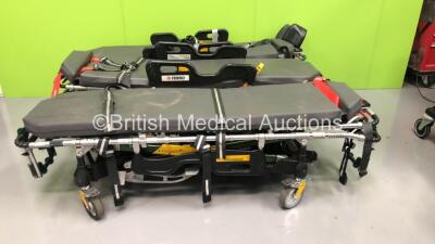 3 x Ferno Pegasus Ambulance Stretchers with Mattresses (All Hydraulics Tested Working - 1 x Missing Wheel)
